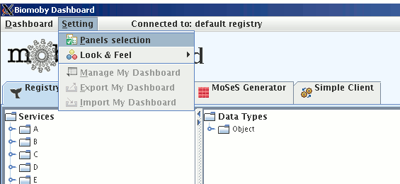 adding the Perl MoSeS Generator panel to dashboard